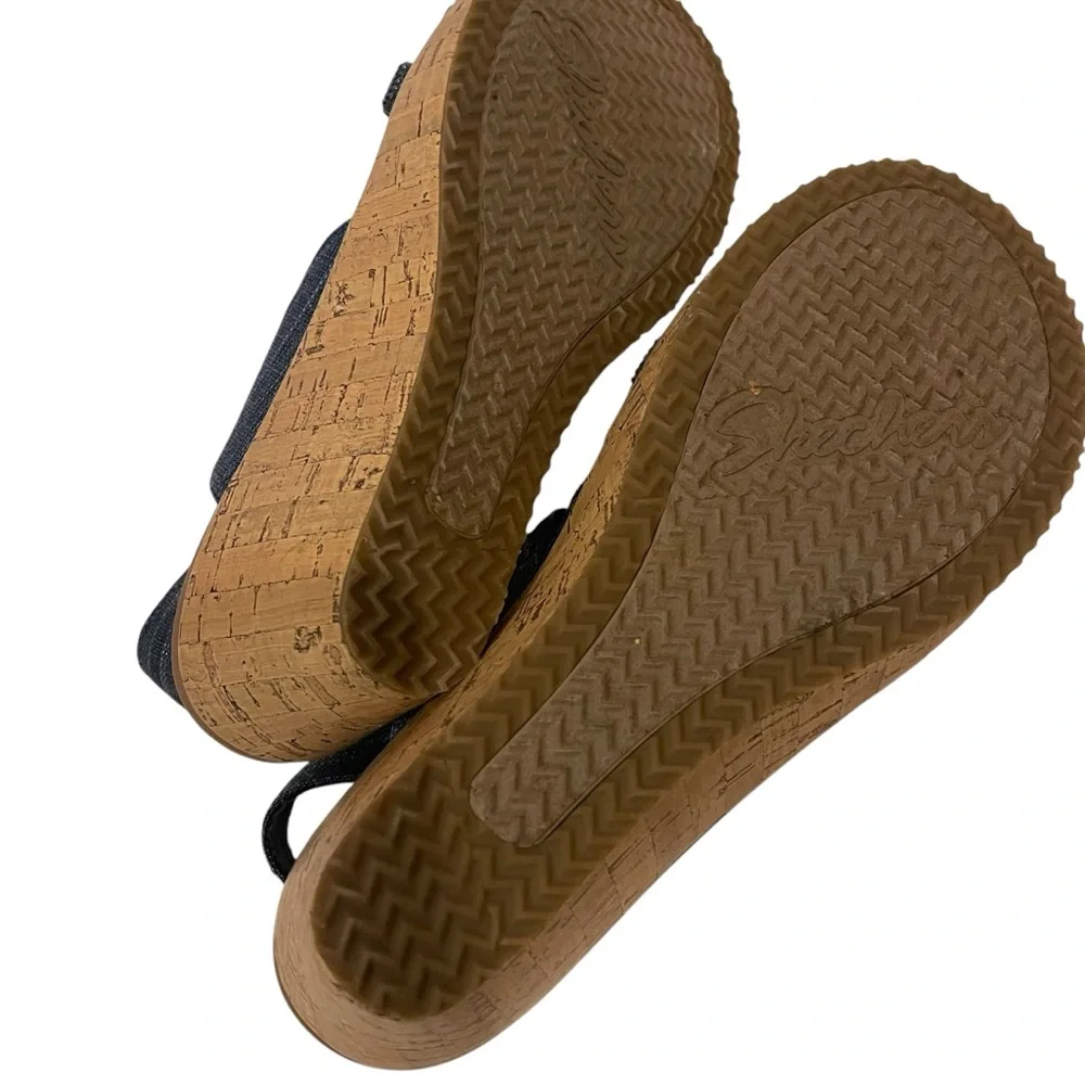 Women's SKECHERS Beverley Wedges Sandals Shoes Blue - Picture 6 of 7